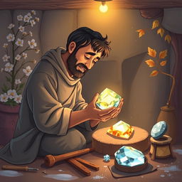 A heartfelt illustration capturing the essence of true friendship, symbolized by a patient artisan polishing a precious gemstone