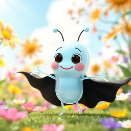 A dynamic and enchanting animated 3D scene featuring a cute and whimsical character resembling a beneficial cartoon bacteria