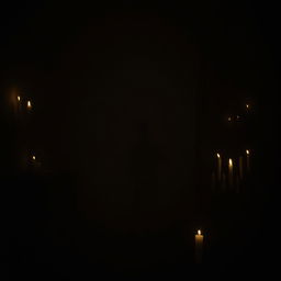 A dimly lit room illuminated by flickering candlelight, creating a warm, soft glow