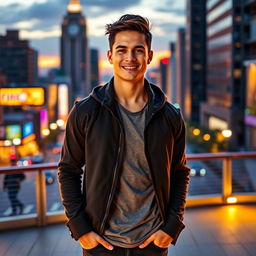 A handsome young man with sharp facial features and a charming smile