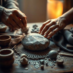 An intimate and artistic representation of a stone being polished, symbolizing the development of friendship