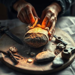 An intimate and artistic representation of a stone being polished, symbolizing the development of friendship