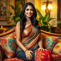 A beautiful Indian woman with an alluring figure, featuring a traditional outfit that highlights her curves