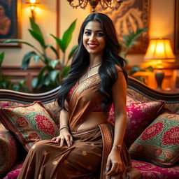 A beautiful Indian woman with an alluring figure, featuring a traditional outfit that highlights her curves