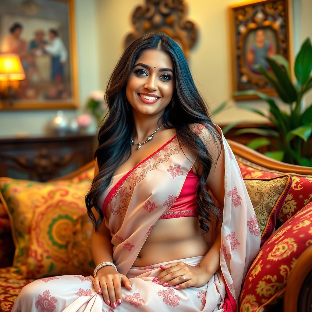 A beautiful Indian woman with an alluring figure, featuring a traditional outfit that highlights her curves