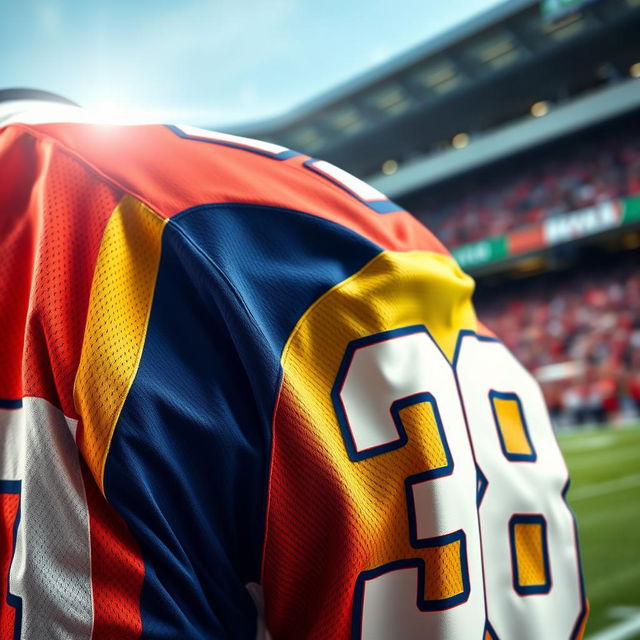 A close-up shot of a vibrant sports jersey with the number 38 prominently displayed on it