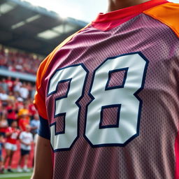 A close-up shot of a vibrant sports jersey with the number 38 prominently displayed on it