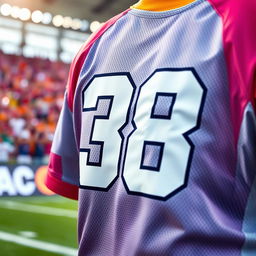A close-up shot of a vibrant sports jersey with the number 38 prominently displayed on it
