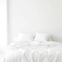 A pristine bedroom setting featuring a neatly made bed with crisp white linens and pillows