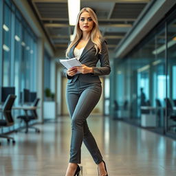 A full-length photographic image of a captivating 18-year-old woman with a sweet, thin face and gorgeous blond hair