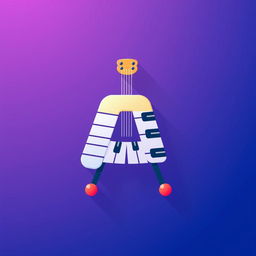 A creative icon featuring the letter 'A' cleverly designed to resemble both a guitar and a piano