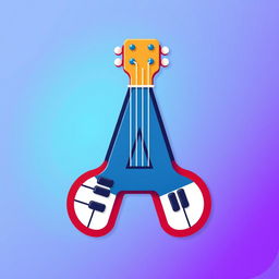 A creative icon featuring the letter 'A' cleverly designed to resemble both a guitar and a piano
