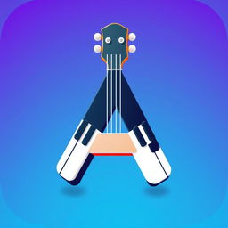 A creative icon featuring the letter 'A' cleverly designed to resemble both a guitar and a piano