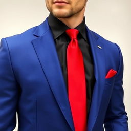 A sophisticated man wearing a tailored blue suit made from rich wool fabric, showcasing a classic single-breasted design with sleek, modern cut and subtle notched lapels