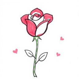 A single rose drawn in a child-like style, featuring simplistic lines and bright colors, resembling the art of a 10-year-old