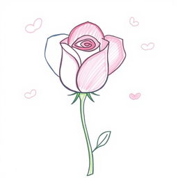 A single rose drawn in a child-like style, featuring simplistic lines and bright colors, resembling the art of a 10-year-old
