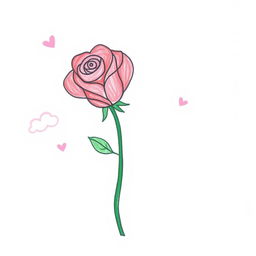 A single rose drawn in a child-like style, featuring simplistic lines and bright colors, resembling the art of a 10-year-old