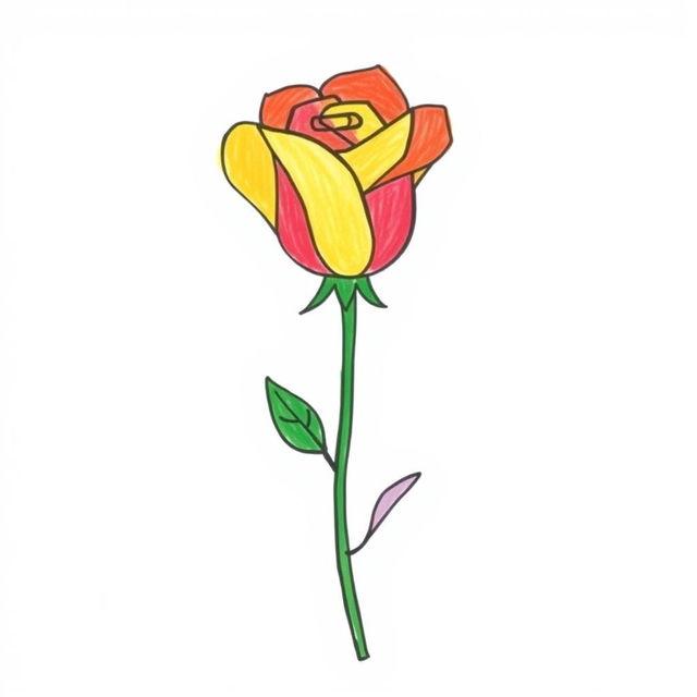 A single rose drawn in a simplistic, youthful style that reflects the creativity and imagination of a 15-year-old