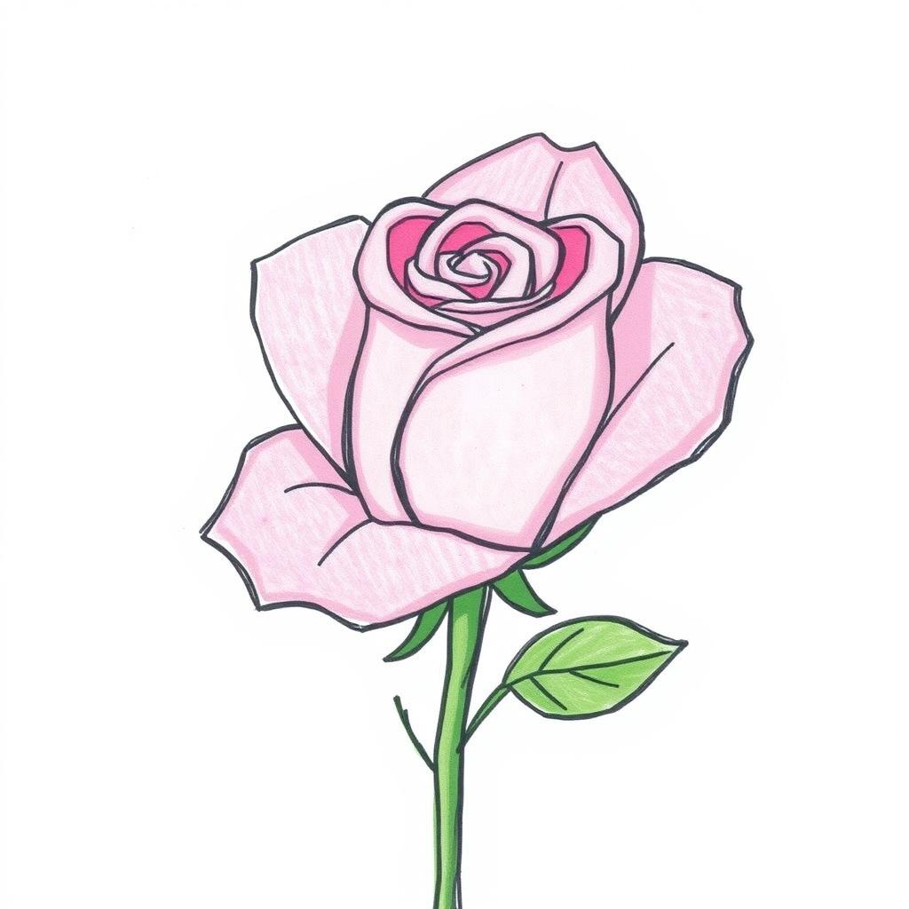 A single rose, drawn in a youthful, whimsical style reminiscent of a 15-year-old's artwork