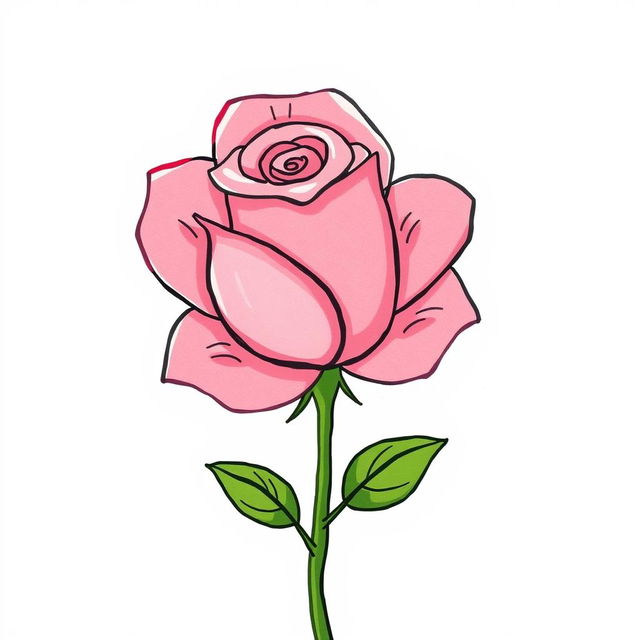 A single rose, drawn in a youthful, whimsical style reminiscent of a 15-year-old's artwork