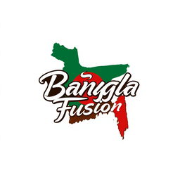 A creative logo design that embodies the essence of Bangla Fusion, featuring a blend of traditional Bangladeshi elements such as the shape of the Bangladesh map, the vibrant colors of the Bangladeshi flag (green and red), and modern design aesthetics