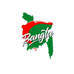 A creative logo design that embodies the essence of Bangla Fusion, featuring a blend of traditional Bangladeshi elements such as the shape of the Bangladesh map, the vibrant colors of the Bangladeshi flag (green and red), and modern design aesthetics