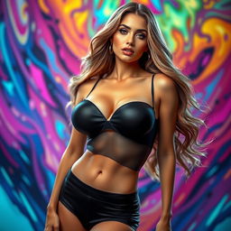 A visually striking image featuring a beautiful woman with big breasts, portrayed in an elegant pose