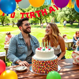Mason Mont celebrating his birthday with Chloe Kelly at a lively outdoor picnic