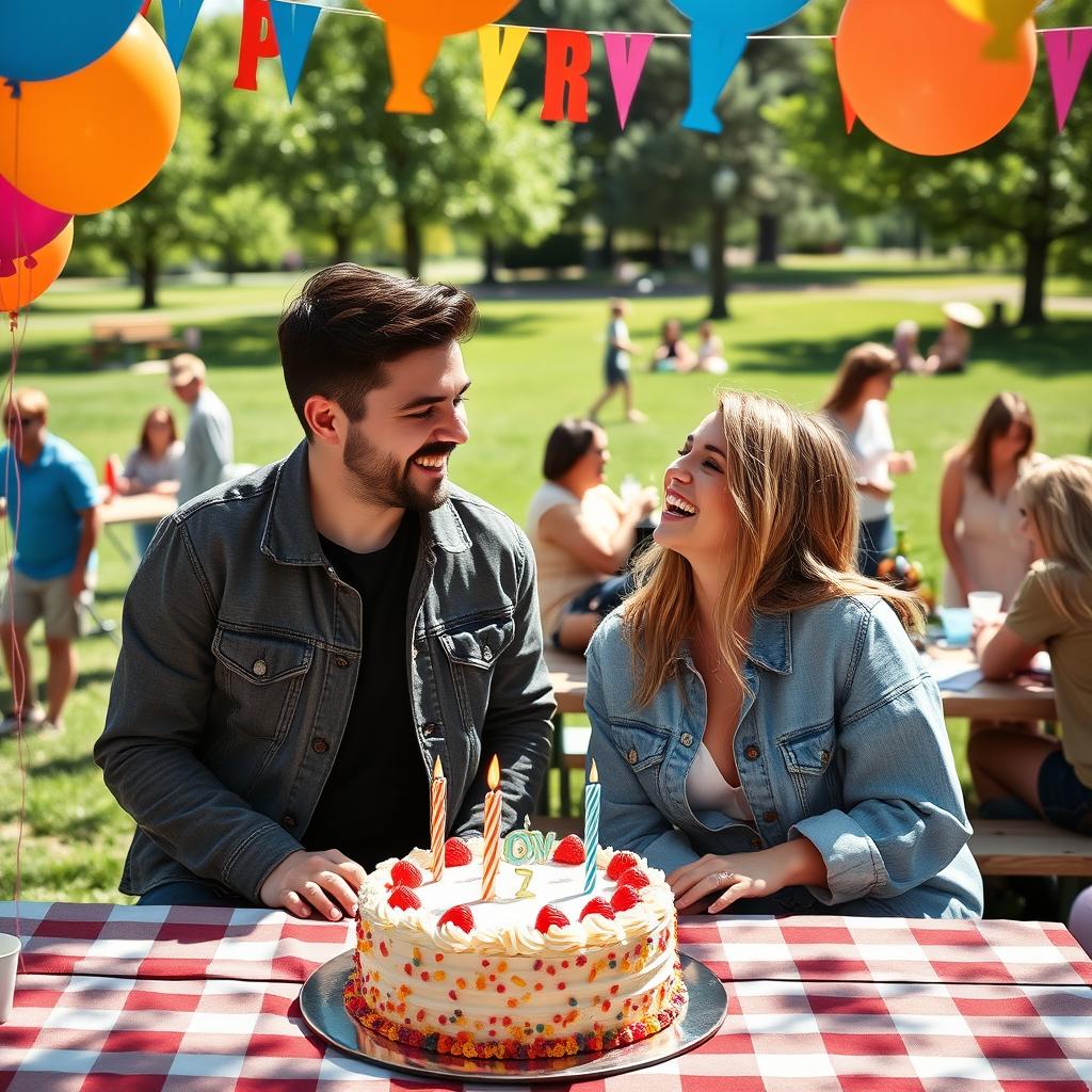 Mason Mont celebrating his birthday with Chloe Kelly at a lively outdoor picnic