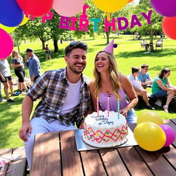 Mason Mont celebrating his birthday with Chloe Kelly at a lively outdoor picnic
