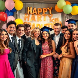 A high school graduation party scene featuring a group of stylish and elegant young people celebrating together