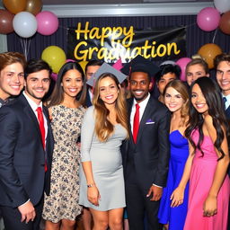 A high school graduation party scene featuring a group of stylish and elegant young people celebrating together