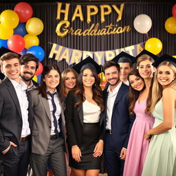 A high school graduation party scene featuring a group of stylish and elegant young people celebrating together