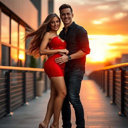 A sizzling hot couple standing closely together, exuding chemistry and passion