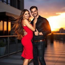 A sizzling hot couple standing closely together, exuding chemistry and passion