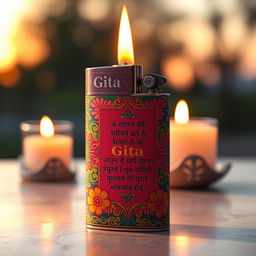 A vibrant and colorful depiction of a lighter styled after the Hindu scripture, Gita