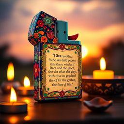 A vibrant and colorful depiction of a lighter styled after the Hindu scripture, Gita