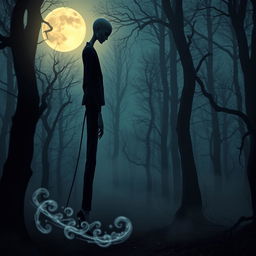 A surreal representation of a tall, slender figure inspired by Slenderman that resembles my girlfriend