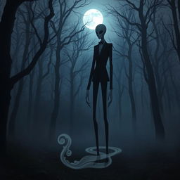 A surreal representation of a tall, slender figure inspired by Slenderman that resembles my girlfriend