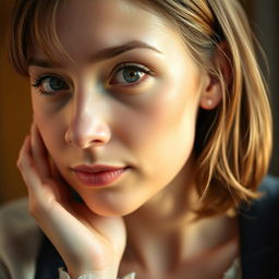 A close-up portrait of a person with a thoughtful expression, holding their ear in their own hand, showcasing a sense of contemplation or curiosity