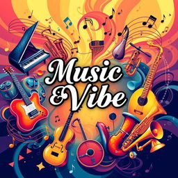 A vibrant and artistic composition featuring the words 'Music & Vibe' beautifully centered in an elegant font