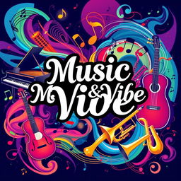 A vibrant and artistic composition featuring the words 'Music & Vibe' beautifully centered in an elegant font