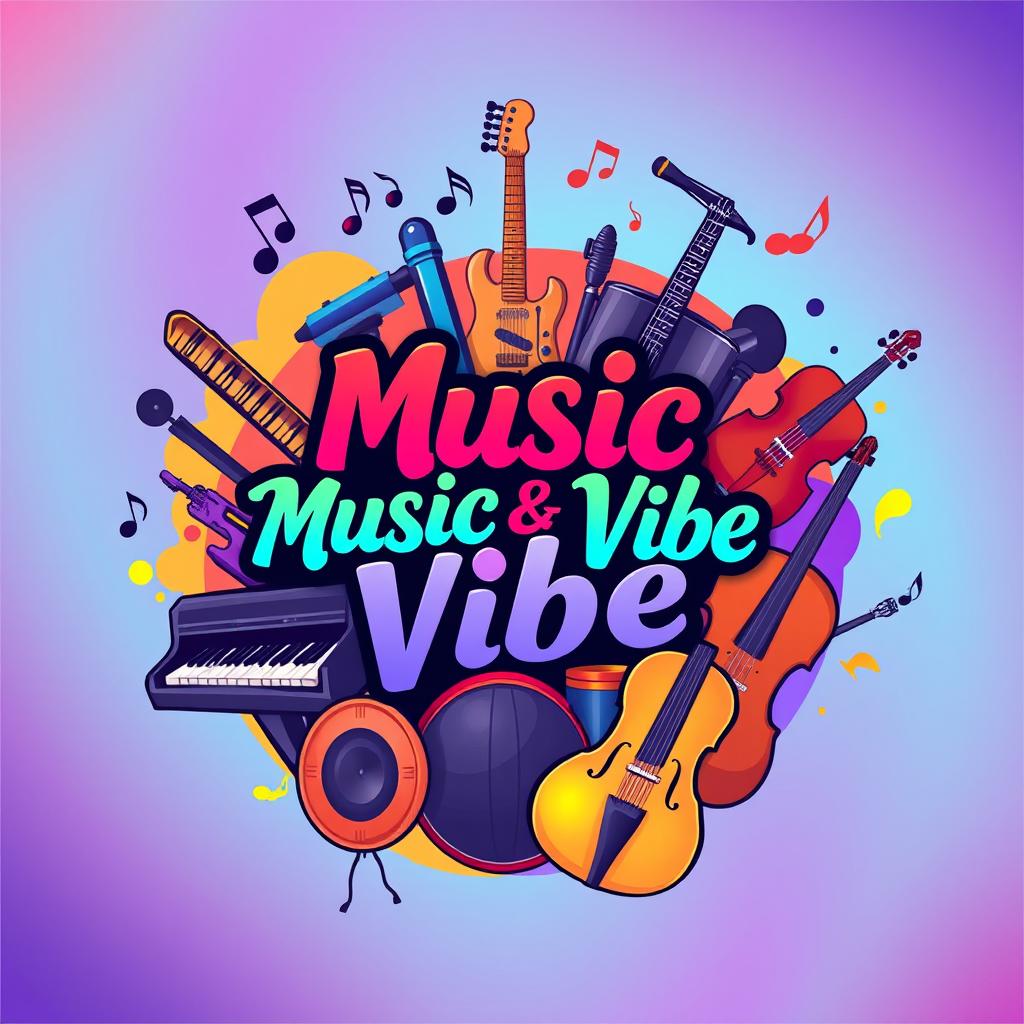 A vibrant and lively illustration featuring the title 'Music & Vibe' in the center in an artistic, bold font