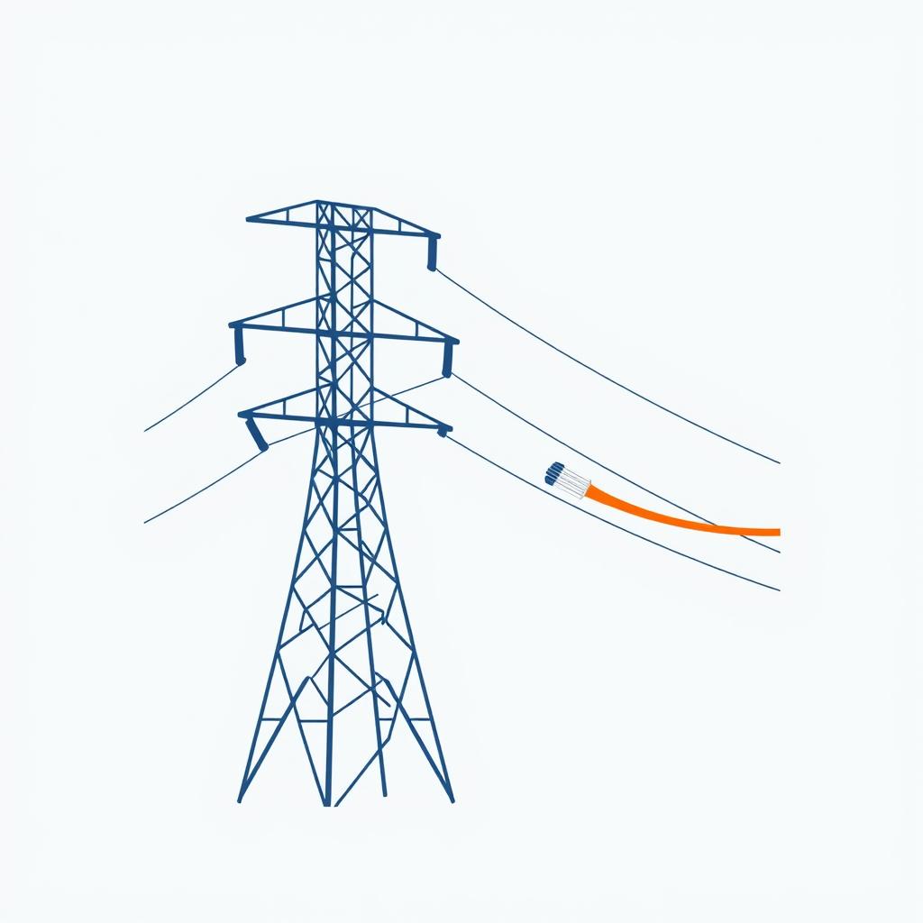 A vector icon specifically designed to illustrate electric conductor tension in a transmission line, ideal for use in an academic presentation for a Bachelor of Science in Electrical and Electronics Engineering (EEE)