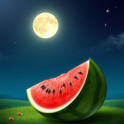 A beautifully artistic representation of a watermelon and the moon