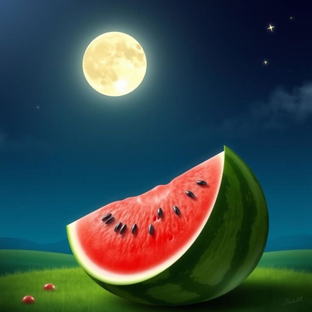 A beautifully artistic representation of a watermelon and the moon