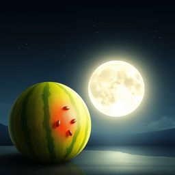 A beautifully artistic representation of a watermelon and the moon