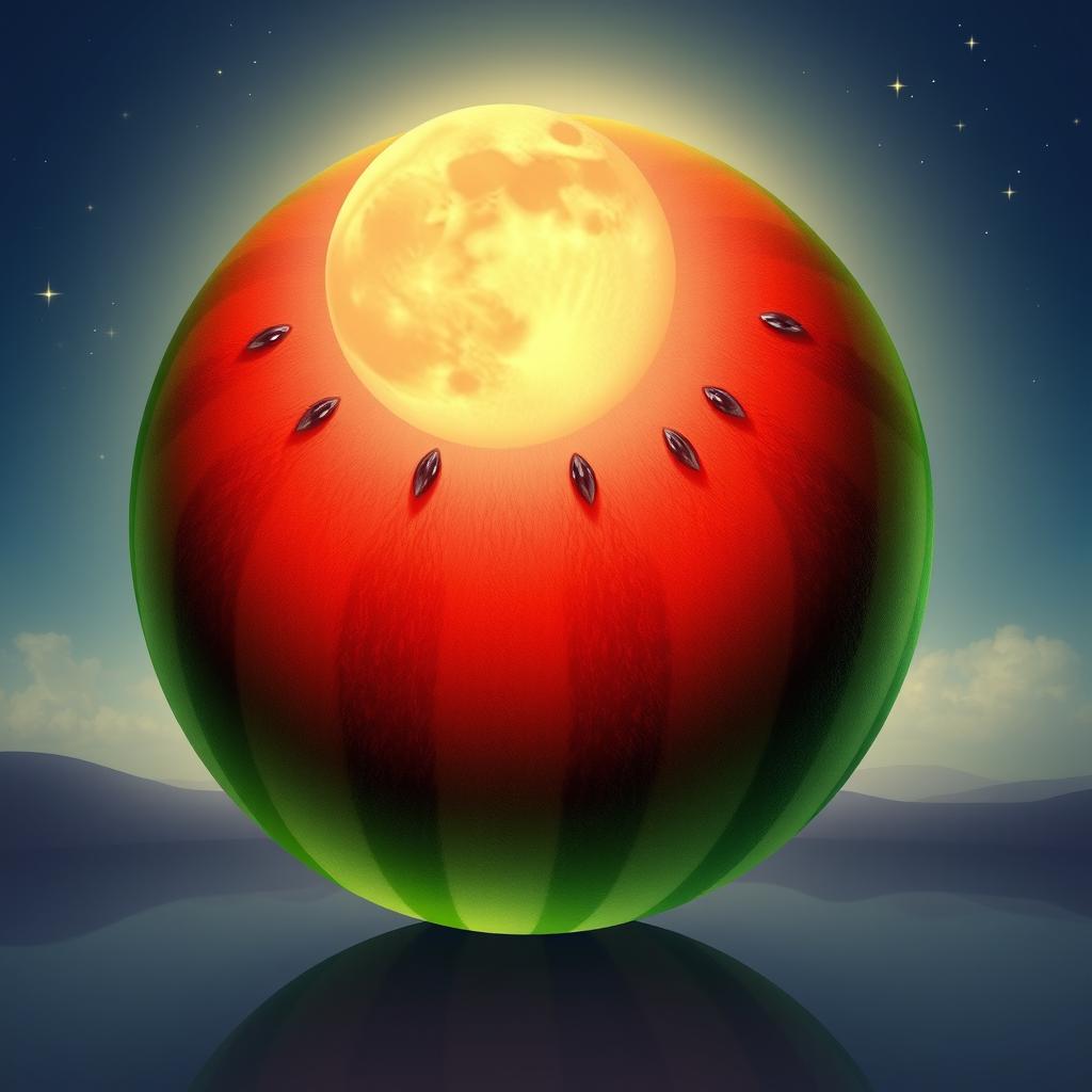 A beautifully artistic representation of a watermelon and the moon