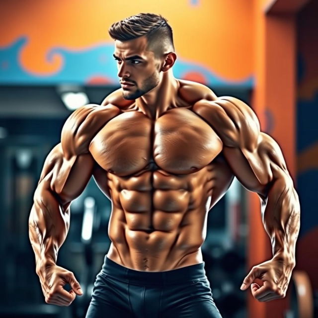 A muscular male figure in a dynamic pose showing off well-defined features