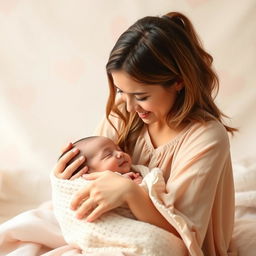 A heartwarming scene of a mother gently kissing her baby on the forehead, showcasing a loving and affectionate bond